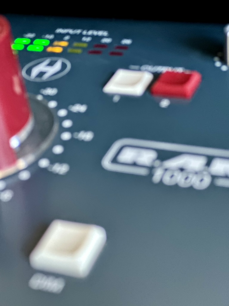 Close-up of the R.A.M. 1000 monitor controller in Mirco’s studio